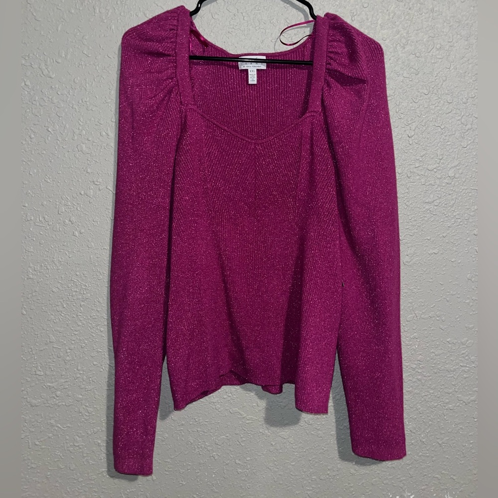 NWT Sofia Vergara Pink Glittery Puff Sleeve Sweater